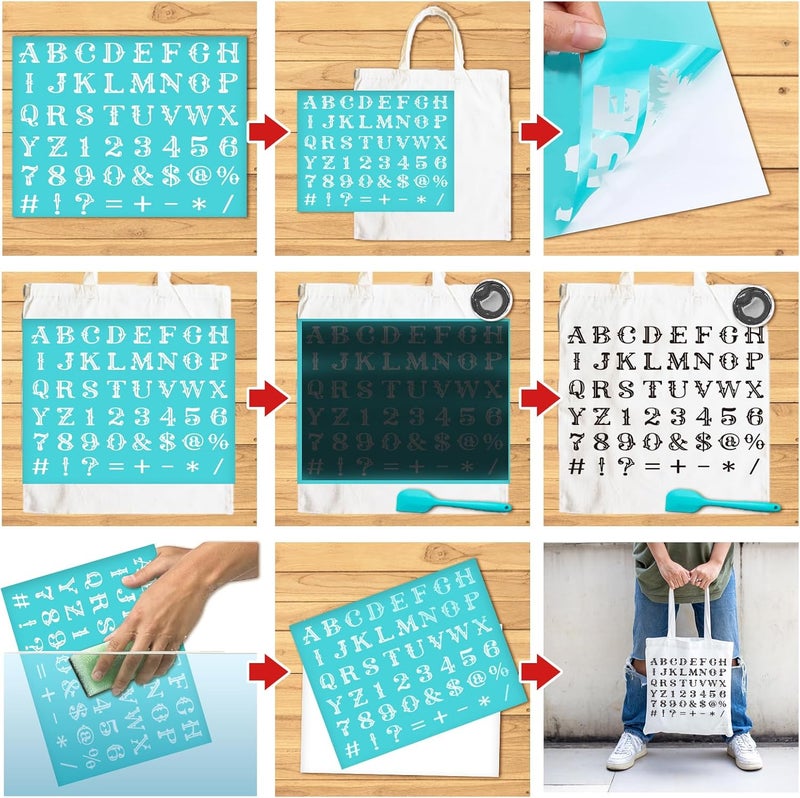 BEUNITONE 2 PCS Letters Silk Screen Stencils Symbol Numbers Silk Screen Printing Stencil 11x8.5 Reusable Alphabet Mesh Transfers Adhesive Stencil for Painting on Wood Chalkboard Wall T-Shirt - Image 3